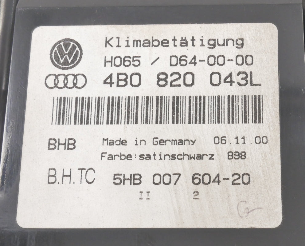 Climate Temp Controls AC HVAC Audi A6 98-02 C5 - Genuine - 4B0 820 043 L