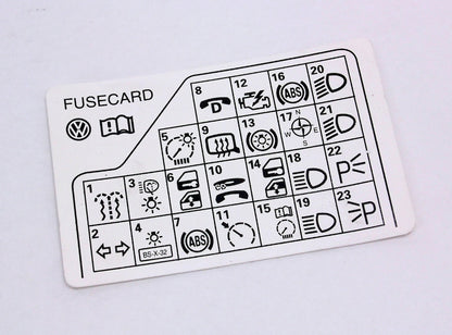 Fuse Panel Diagram Key Card 98-05 VW Passat B5 - Genuine - 3B0 010 241 F