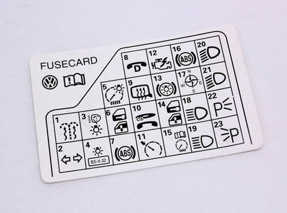 Fuse Panel Diagram Key Card 98-05 VW Passat B5 - Genuine - 3B0 010 241 F