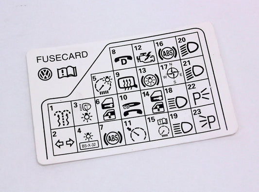 Fuse Panel Diagram Reference Card 98-05 VW Passat B5 - Genuine - 3B0 010 241 F