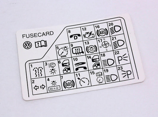 Fuse Panel Diagram Reference Card 98-05 VW Passat B5 - Genuine - 3B0 010 241 F