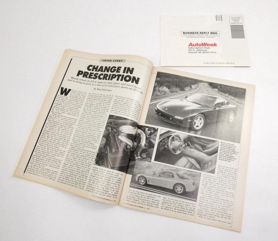 AutoWeek Magazine, November 18 1991, Mazda RX-7, California Mille Modeling Mania