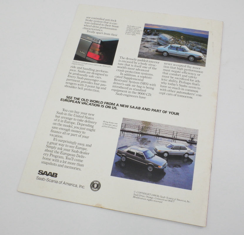 Original Dealer Showroom Brochure - 1989 Saab 900 Turbo SPG 900S 9000 CD 9000S