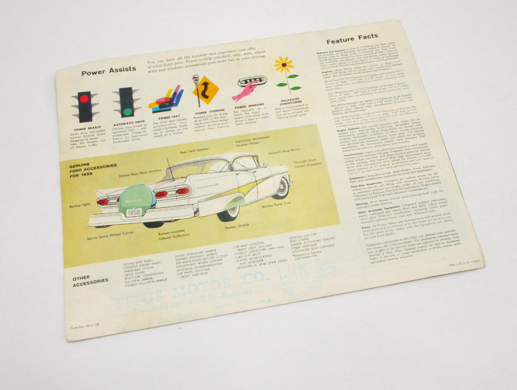 Original Dealer Showroom Brochure Poster - 1958 '58 Ford Fairlane 500