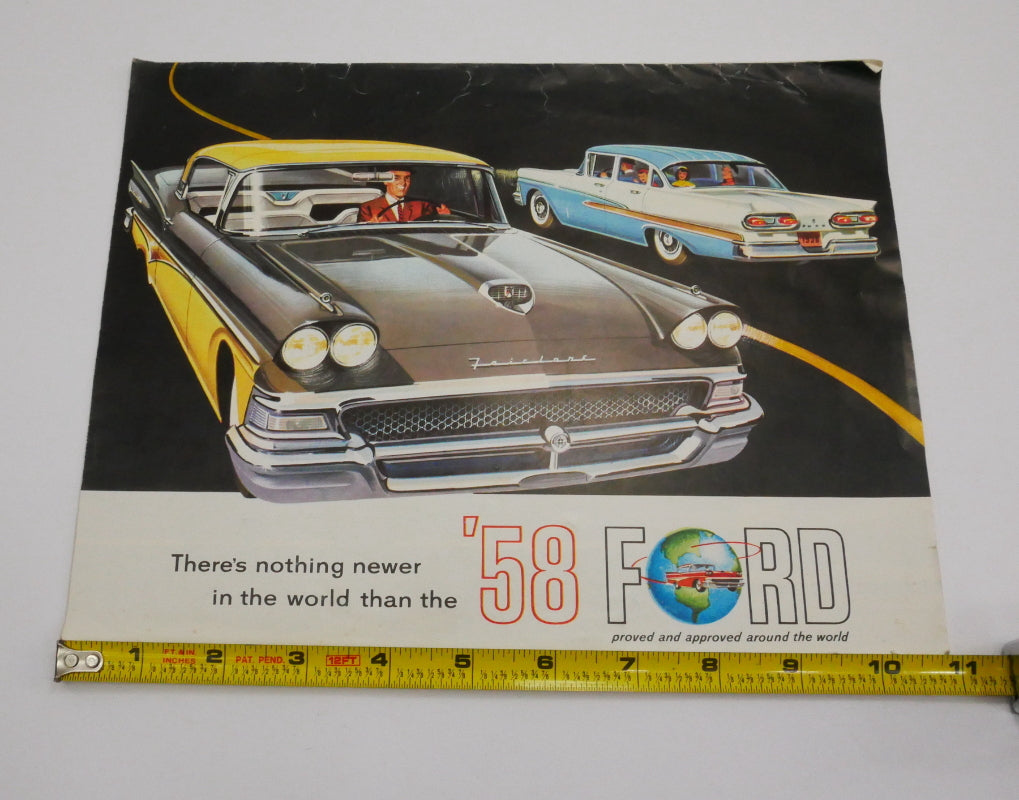 Original Dealer Showroom Brochure Poster - 1958 '58 Ford Fairlane 500