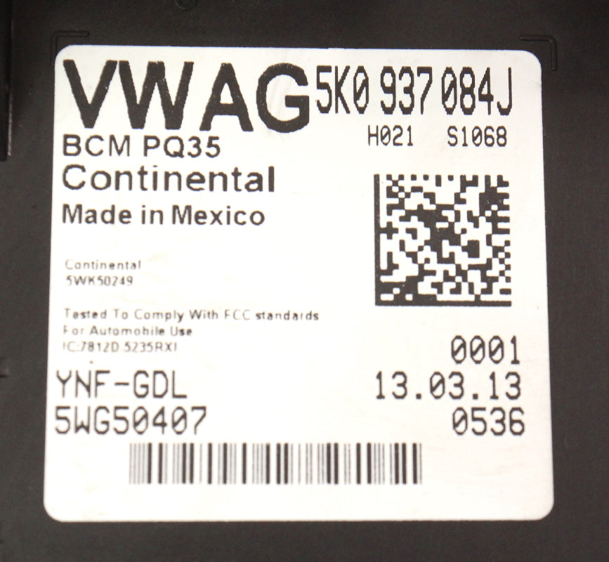 BCM Body Control Module 13-14 VW Jetta SE Hybrid MK6  - Genuine - 5K0 937 084 J