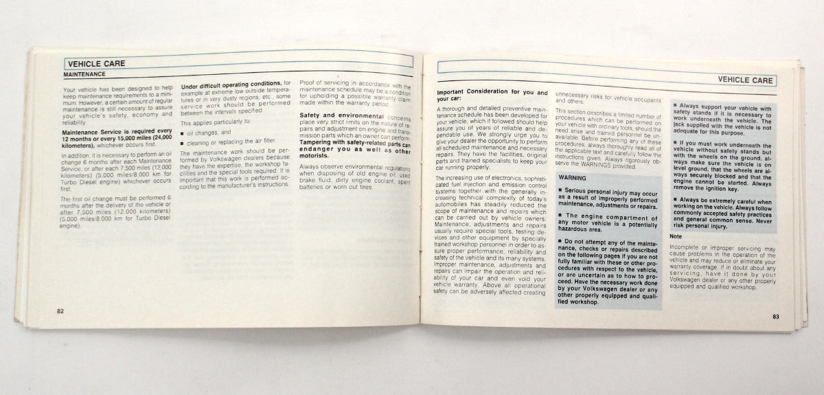 1990 Volkswagen VW Jetta Owners Manual Book MK2 - Genuine