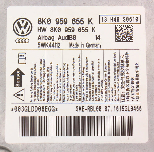 AirBag Air Bag Computer Crash Module 09-12 Audi A4 S4 A5 S5 B8 - 8K0 959 655 K