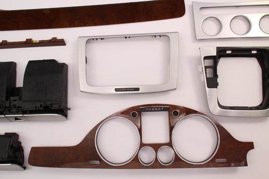 Wood & Brushed Silver Interior Dash Trim Set 06-10 VW Passat B6 - Genuine