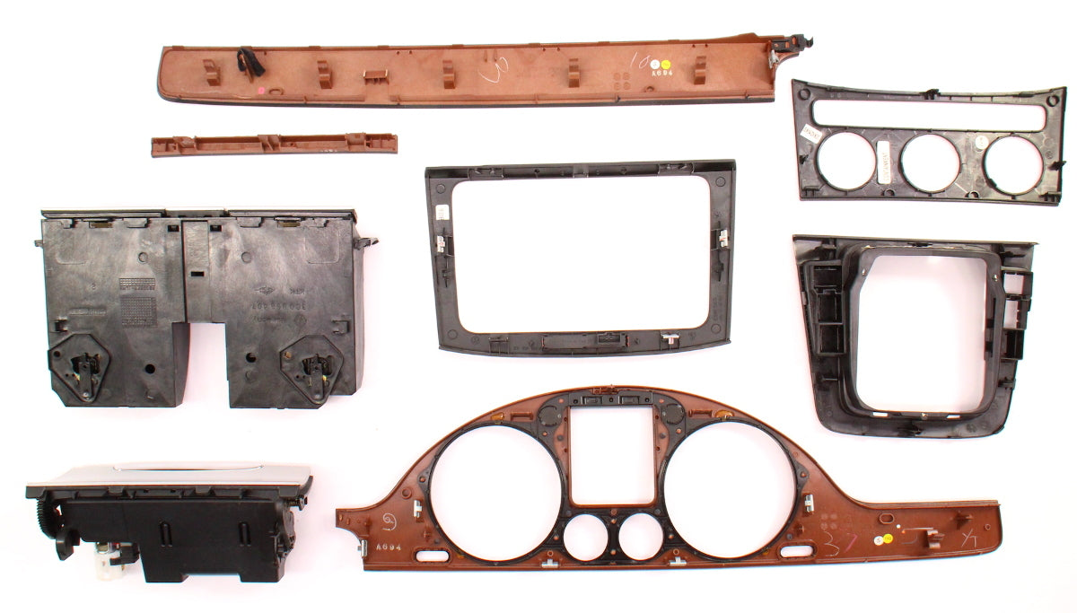 Wood & Brushed Silver Interior Dash Trim Set 06-10 VW Passat B6 - Genuine