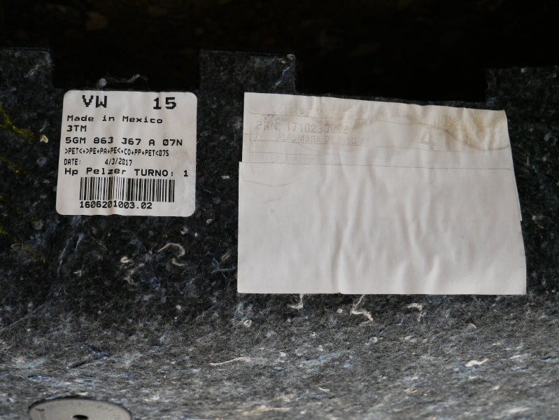 Interior Floor Carpet 15-21 VW Golf GTI Sportwagen Alltrack MK7 - 5GM 863 367 A