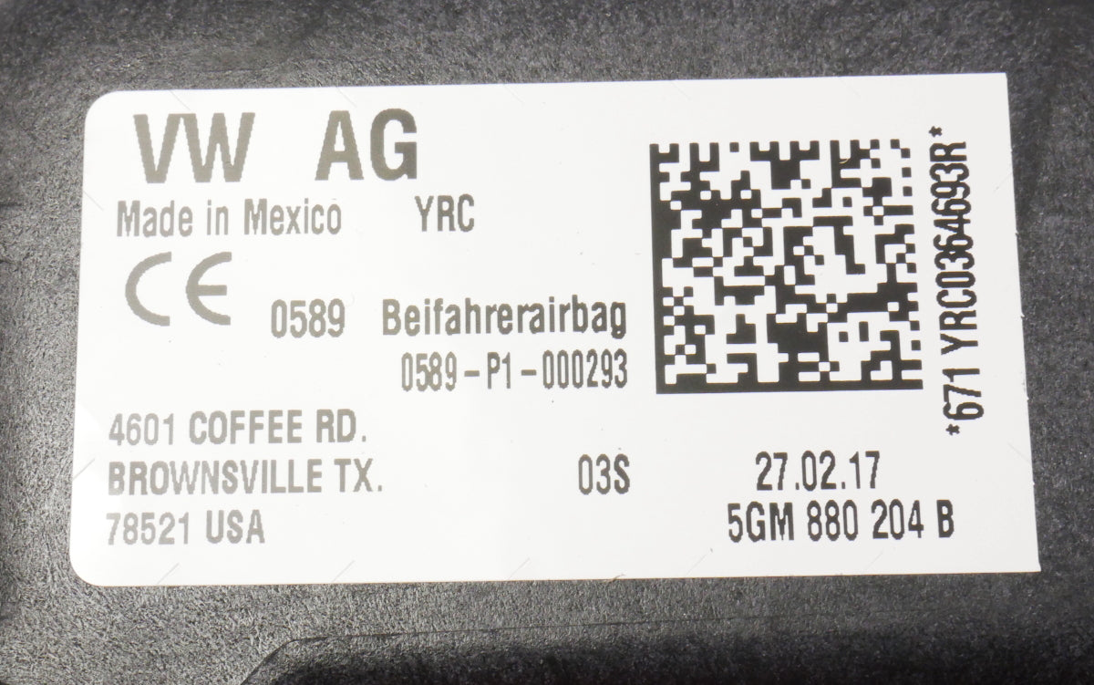 RH Dash Airbag Air Bag 15-17 VW Golf GTI R E-Golf Sportwagen Alltrack MK7 - 5GM 880 204 B
