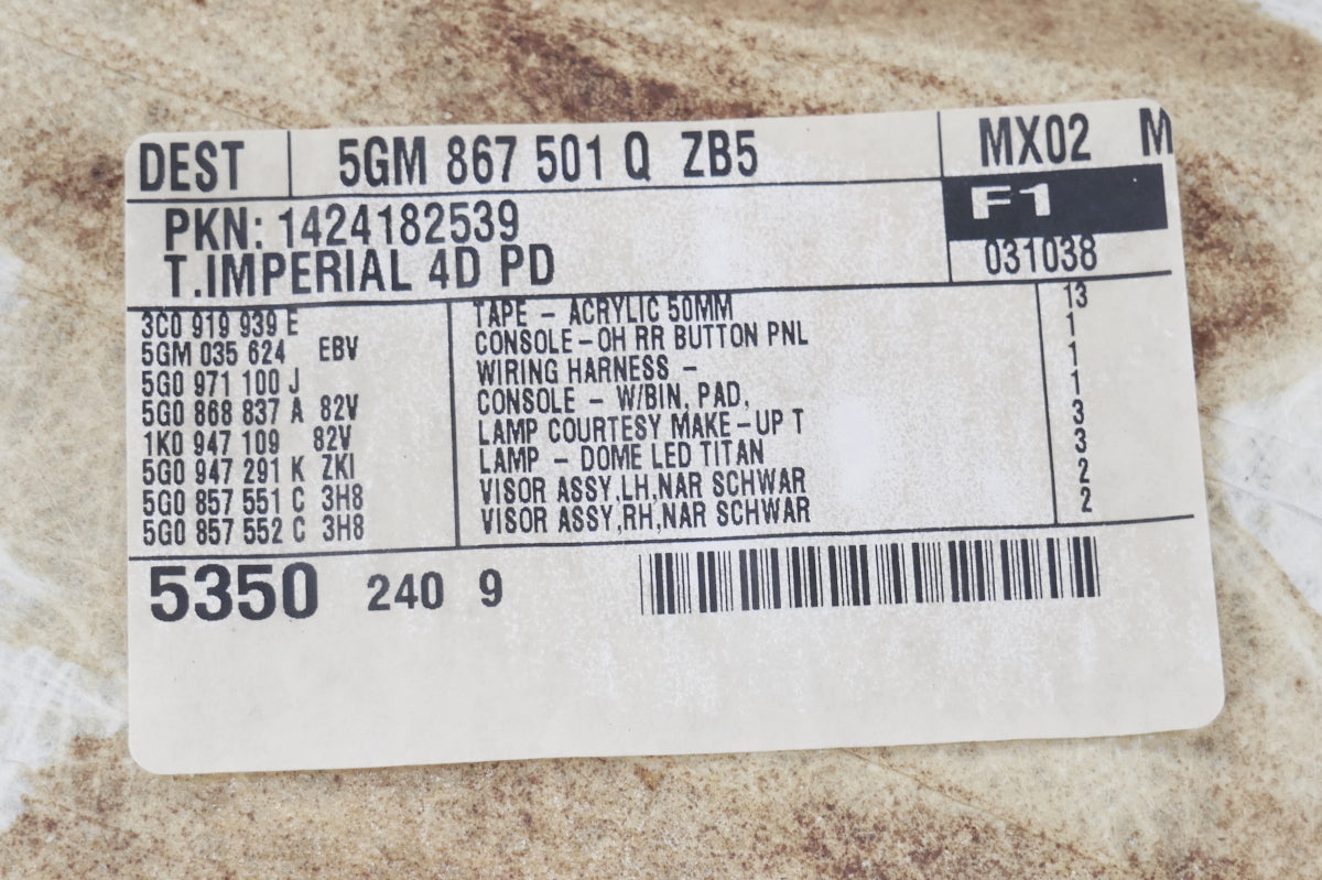 Black Headliner Ceiling Trim 2015 VW Golf GTI MK7 - Genuine - 5GM 867 501 Q