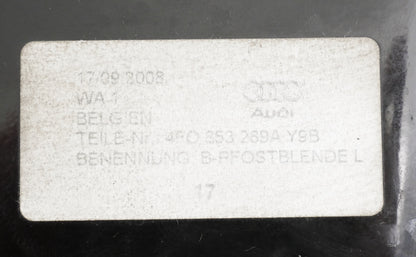 LH Exterior B Pillar Trim Between Doors / Windows 05-11 Audi A6 S6 4F0 853 289 A