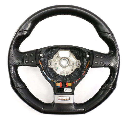 Flat Bottom Black Leather Sports Steering Wheel 05-10 VW Jetta GLI GTI MK5 ~