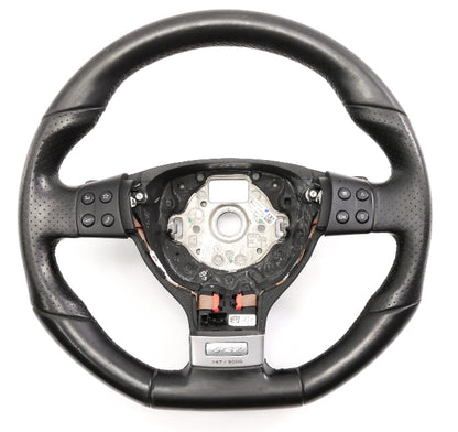 Flat Bottom Black Leather Sports Steering Wheel 05-10 VW Jetta GLI GTI R32 MK5