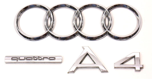 Rear Trunk Badge Emblem Set  02-05 Audi A4 B6 Quattro Sedan Convertible Genuine