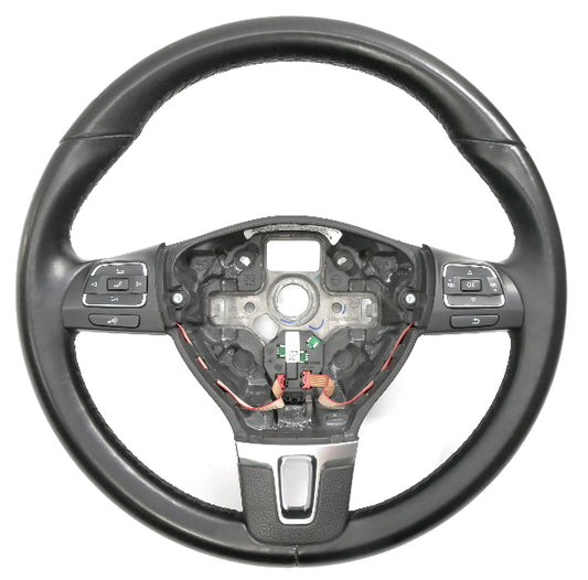 Leather Steering Wheel 10-14 VW Golf Jetta Sportwagen MK6 - 5C0 419 091 AK -