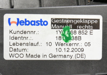 RH Rear Convertible Top Latch Flap 06-10 VW Beetle - Genuine - 1Y0 868 852 E