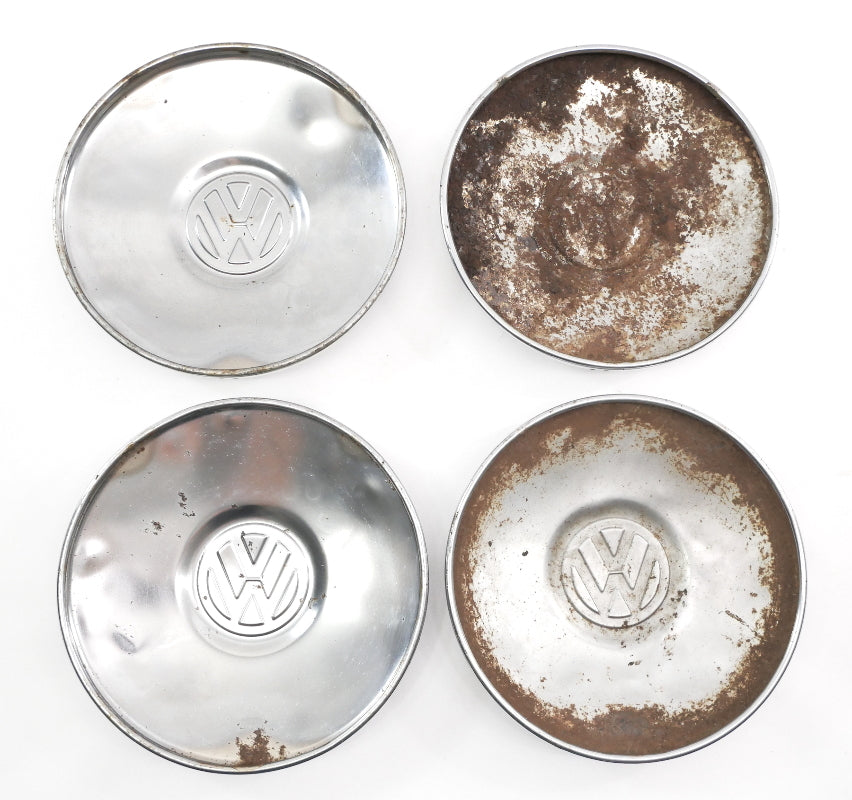 10" Chrome Hub Center Cap Hubcap Set 68-79 VW Beetle Bug Bus Aircooled ~ Genuine