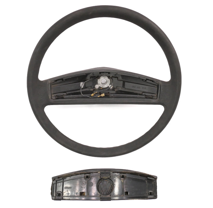 Steering Wheel 80-91 VW Vanagon T3 Stock Factory OE Black W/ Horn Pad - Genuine