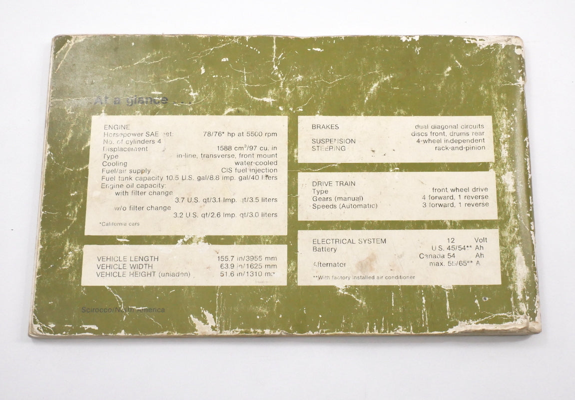 Original Owners Manual Book 1979 79 Volkswagen VW Scirocco MK1 - Genuine