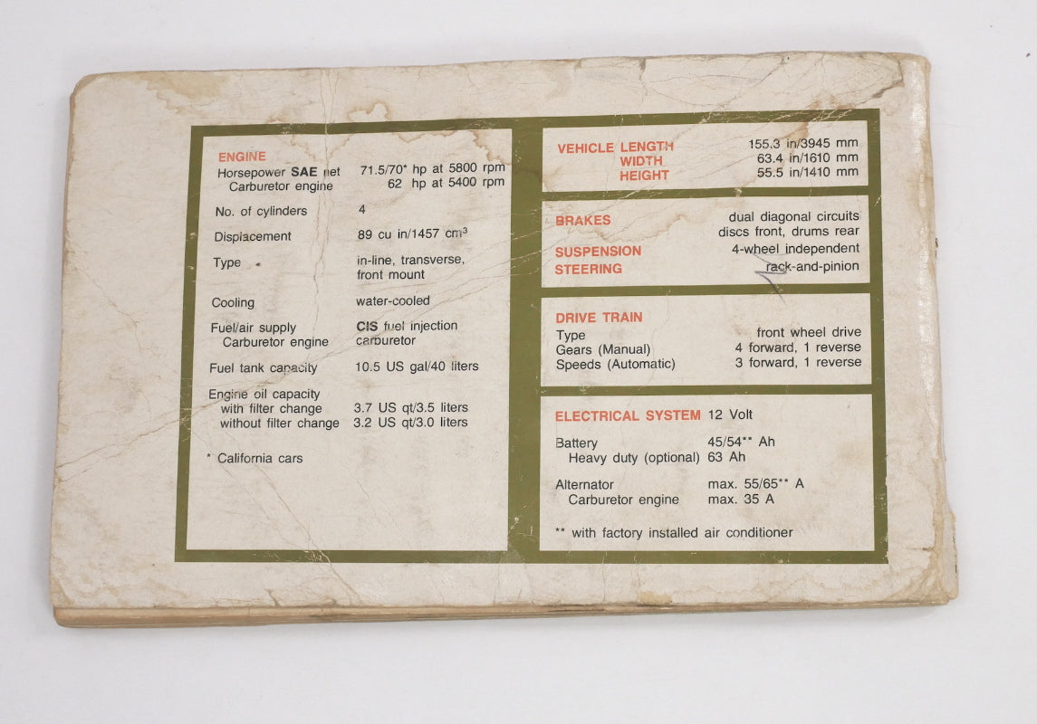 Original Owners Manual Book 1979 79 Volkswagen VW Rabbit MK1 - Genuine