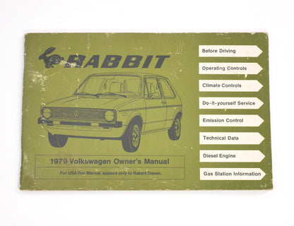 Original Owners Manual Book 1979 79 Volkswagen VW Rabbit MK1 ~ Genuine