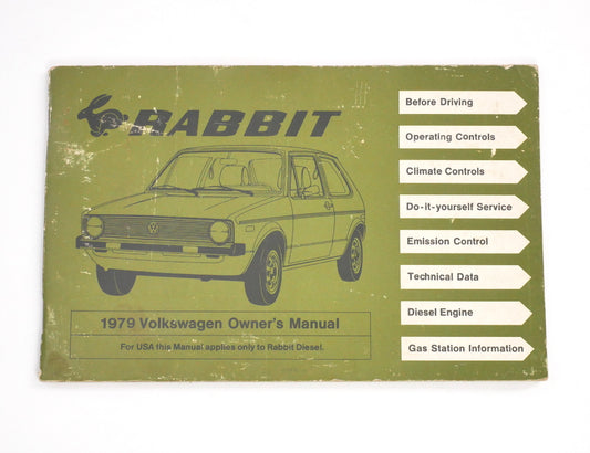 Original Owners Manual Book 1979 79 Volkswagen VW Rabbit MK1 ~ Genuine
