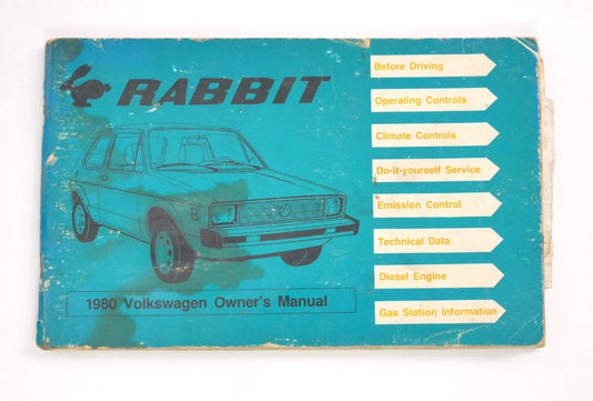 Original Owners Manual Book 1980 80 Volkswagen VW Rabbit MK1 ~ Genuine