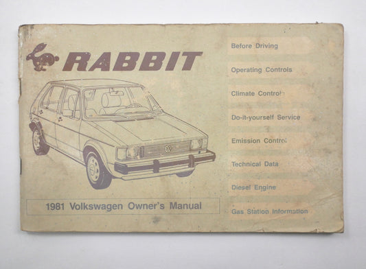 Original Owners Manual Book 1981 81 Volkswagen VW Rabbit MK1 - Genuine