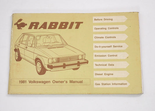Original Owners Manual Book 1981 81 Volkswagen VW Rabbit MK1 - Genuine -