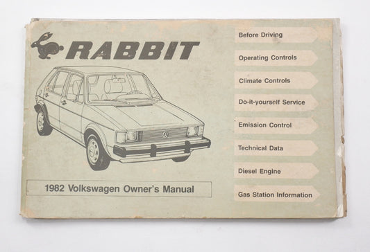 Original Owners Manual Book 1982 82 Volkswagen VW Rabbit MK1 - Genuine