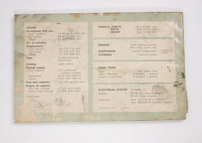 Original Owners Manual Book 1982 82 Volkswagen VW Rabbit MK1 - Genuine -