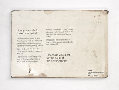 Owners Manual Book 1992 VW Passat B3 - Genuine Volkswagen