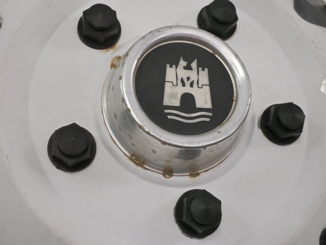 14" White Metal VW Hub Cap Wheel Cover 80-91 Vanagon T3 Hubcap Wolfsburg Castle