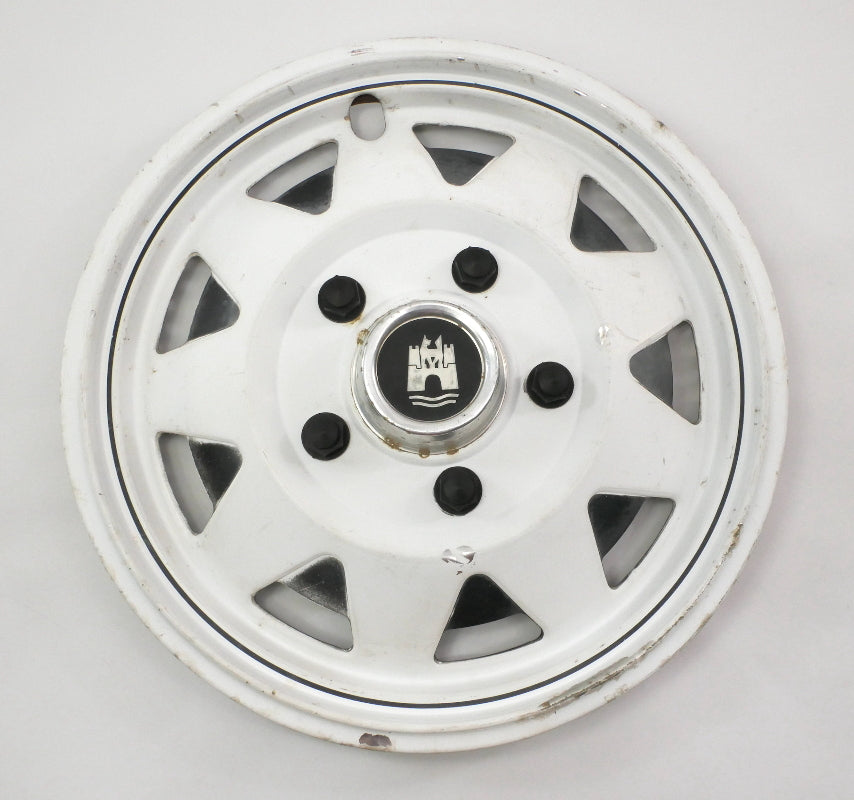 14" White Metal VW Hub Cap Wheel Cover 80-91 Vanagon T3 Hubcap Wolfsburg Castle