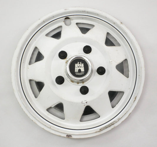 14" White Metal VW Hub Cap Wheel Cover 80-91 Vanagon T3 Hubcap Wolfsburg Castle