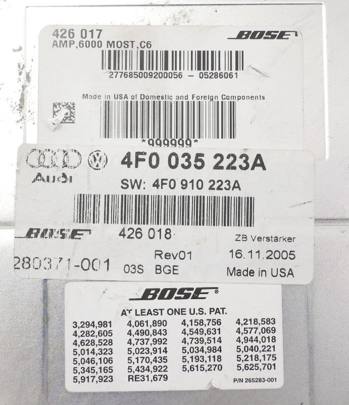 Bose Amplifier Amp & Plugs 2006 06 Audi A6 C6 - Genuine - 4F0 035 223 A