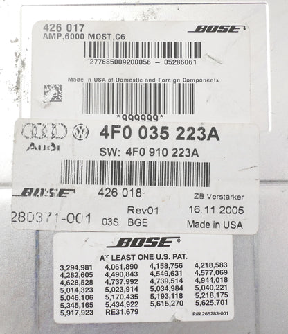 Bose Amplifier Amp & Plugs 2006 06 Audi A6 C6 - Genuine - 4F0 035 223 A