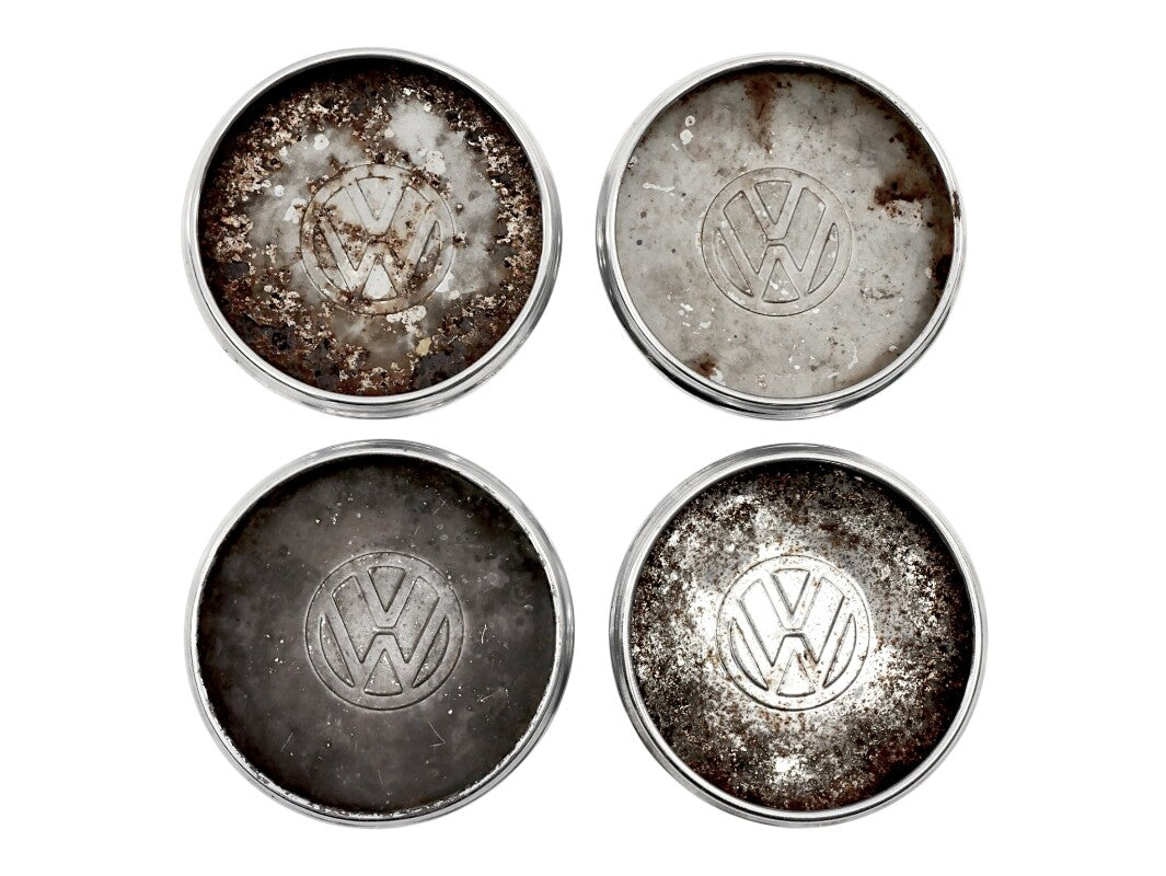 Chrome Metal Wheel Center Hub Cap Hubcap Set 75-84 VW Rabbit Jetta Pickup MK1 ~