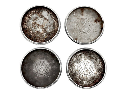 Chrome Metal Wheel Center Hub Cap Hubcap Set 75-84 VW Rabbit Jetta Pickup MK1 ~