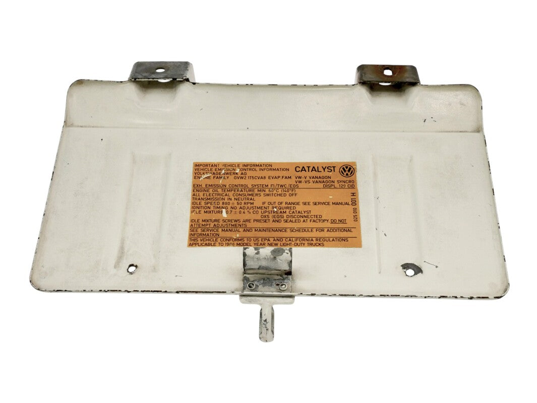 Rear License Plate Oil Filler Flap Door 80-91 VW Vanagon T3 White - Genuine OEM