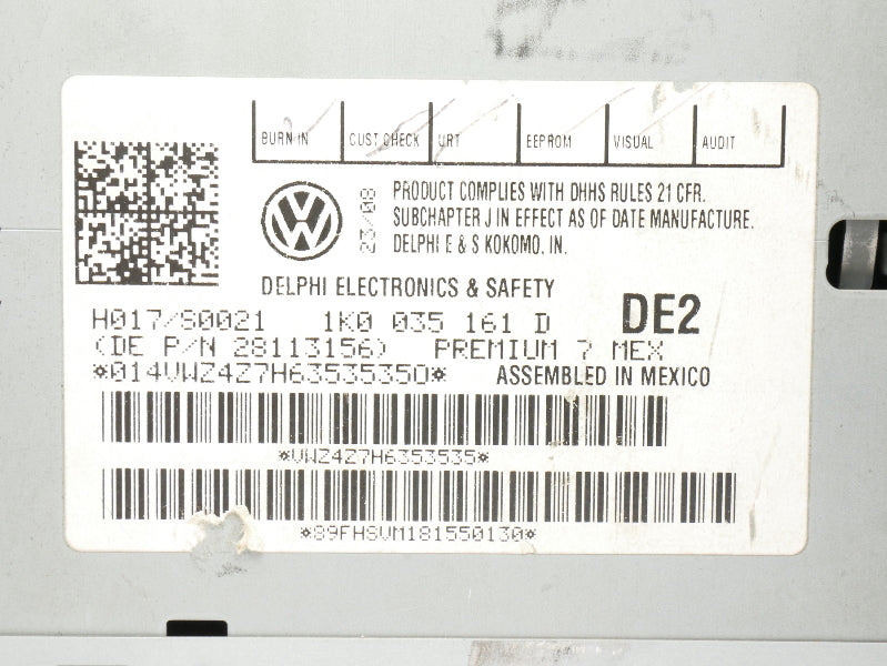 Premium 7 Radio CD Player 06-10 VW Jetta Rabbit MK5 Head Unit OEM 1K0 035 161 D