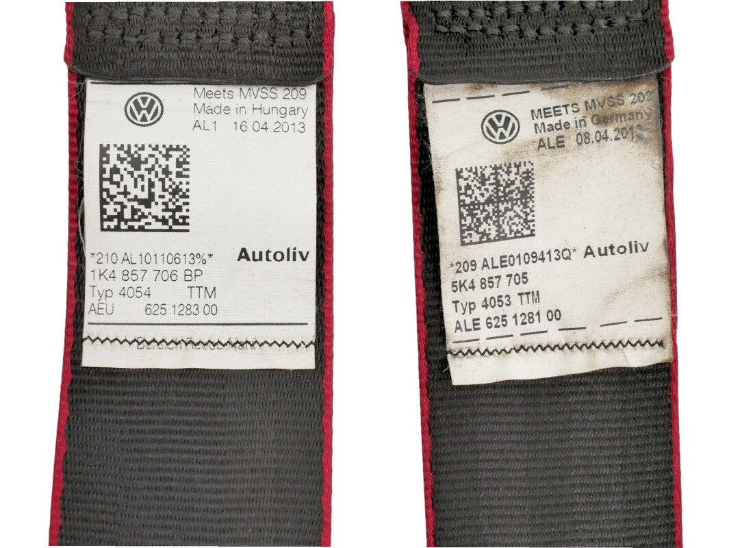 Red Stitched Drivers Edition Seatbelt Set 10-14 VW Golf GTI MK6 - 1K4 857 706 BP